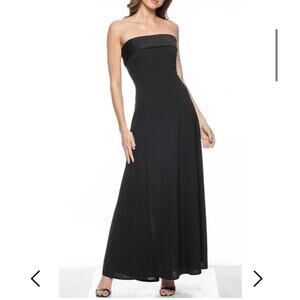 NWT Marina Long Strapless Crepe Dress Black Size Large